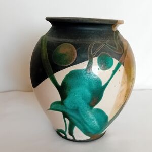 Beautifully Unique Handmade Black Ceramic Vase With Metalic Colours